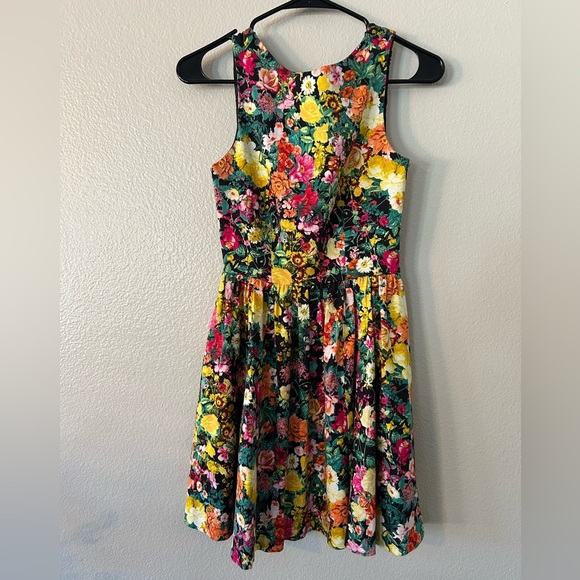 Zara Floral Pleated Backless Dress - Multicolor - Picture 1 of 5